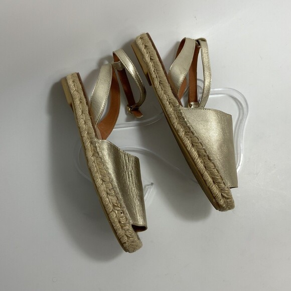 Anthropologie Maypol Sandals Gold-tone Peep-toe Espadrille Spain 37 - Picture 6 of 12